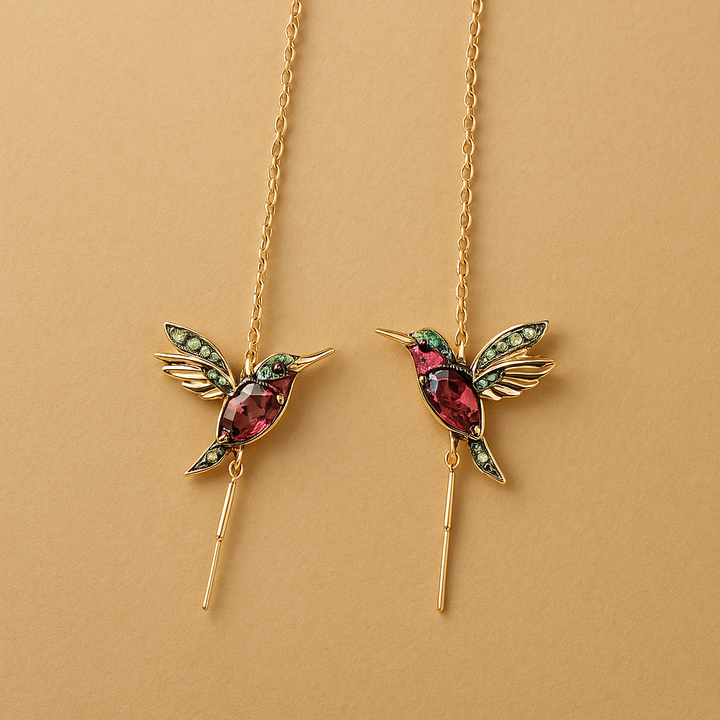 Orecchini con smalto e zirconi a forma di colibrì