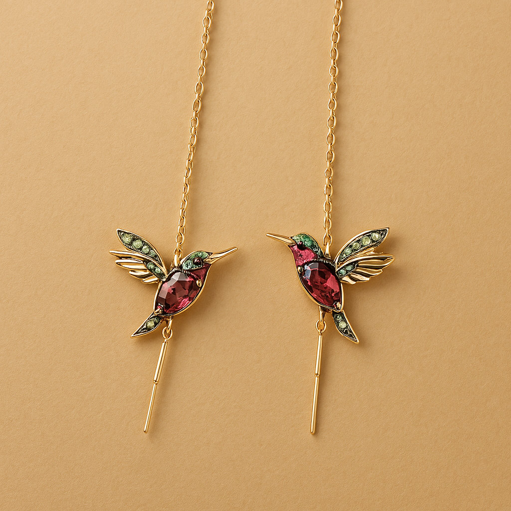 Orecchini con smalto e zirconi a forma di colibrì