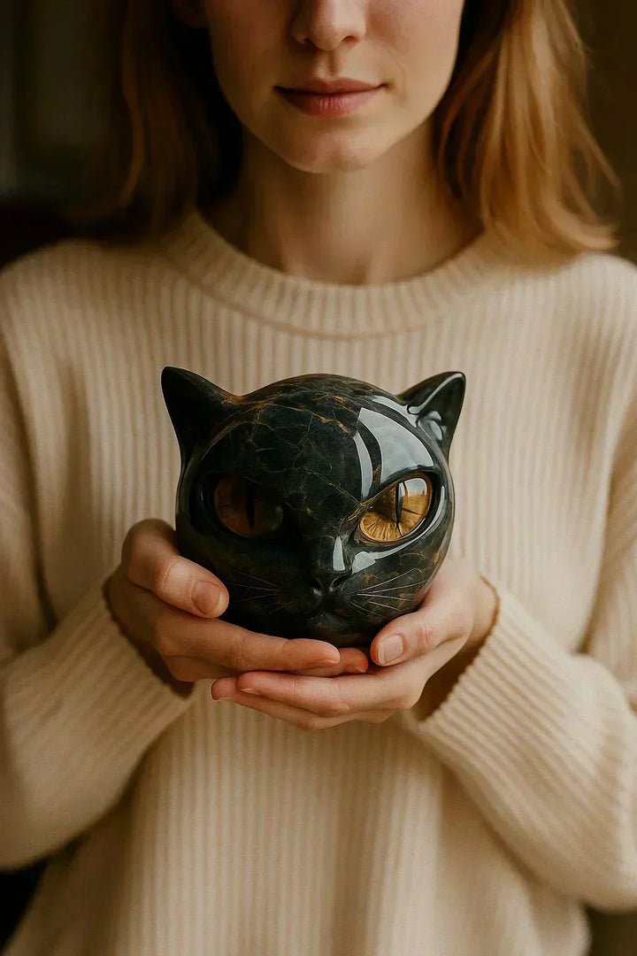 NyxCharm | Scultura Mistica Testa di Gatto Nero