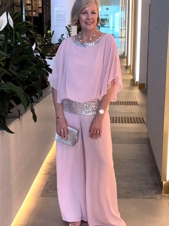 Elegant Two-Piece Colorblock Set with Sequins