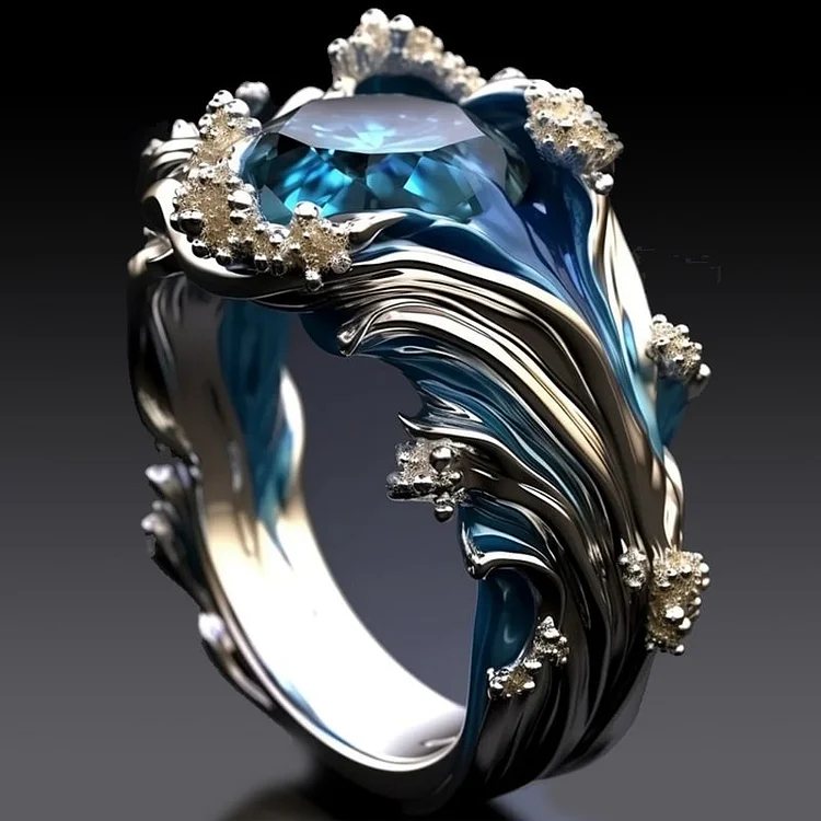 Vintage Ocean Wavy Crystal Ring.