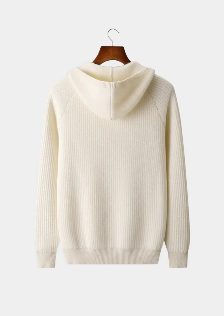 Pure Merino Wool Ribbed Full-Zip Hoodie