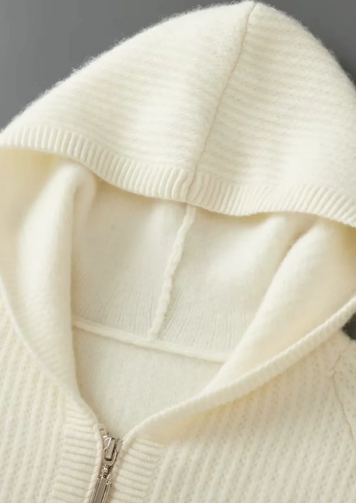 Pure Merino Wool Ribbed Full-Zip Hoodie