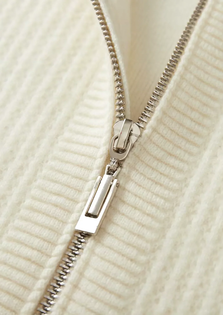 Pure Merino Wool Ribbed Full-Zip Hoodie