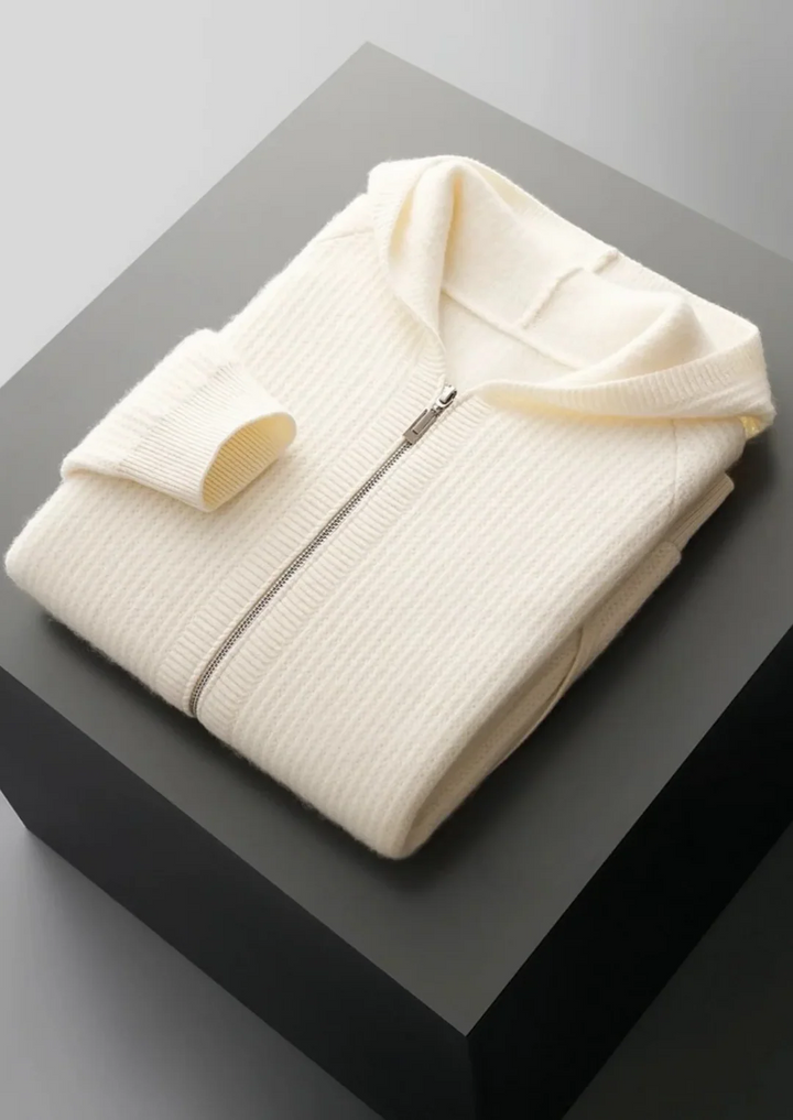 Pure Merino Wool Ribbed Full-Zip Hoodie
