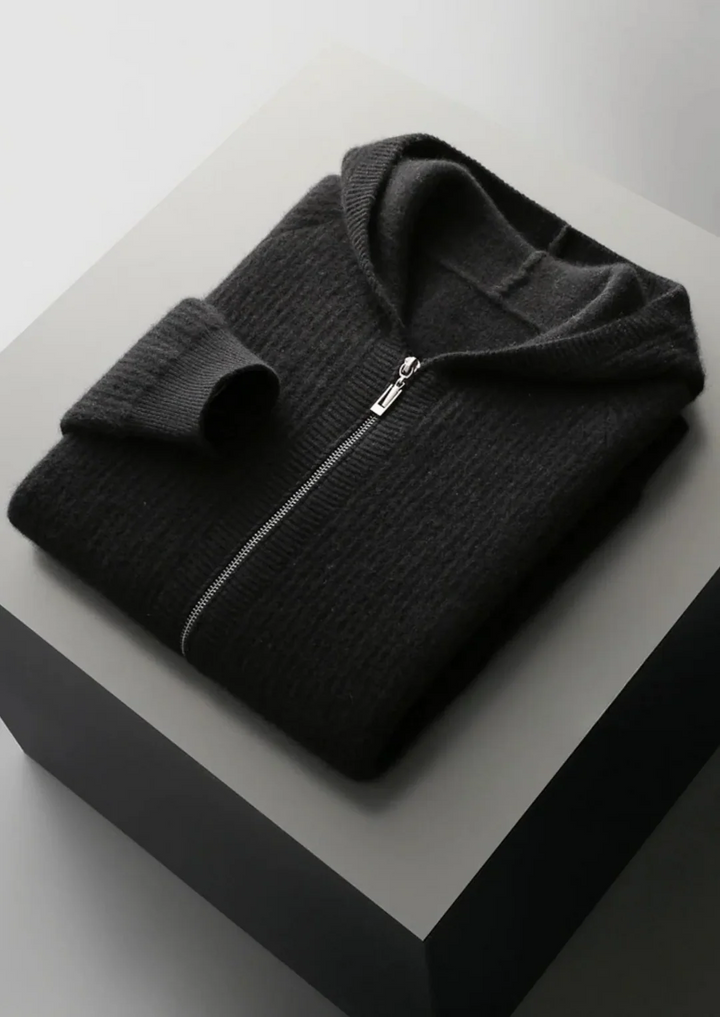 Pure Merino Wool Ribbed Full-Zip Hoodie