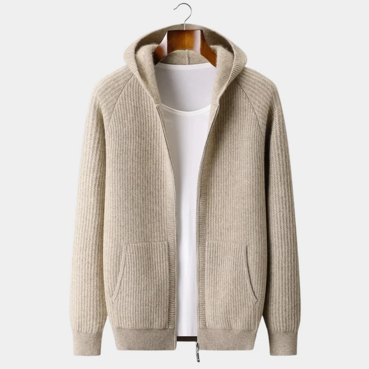Pure Merino Wool Ribbed Full-Zip Hoodie