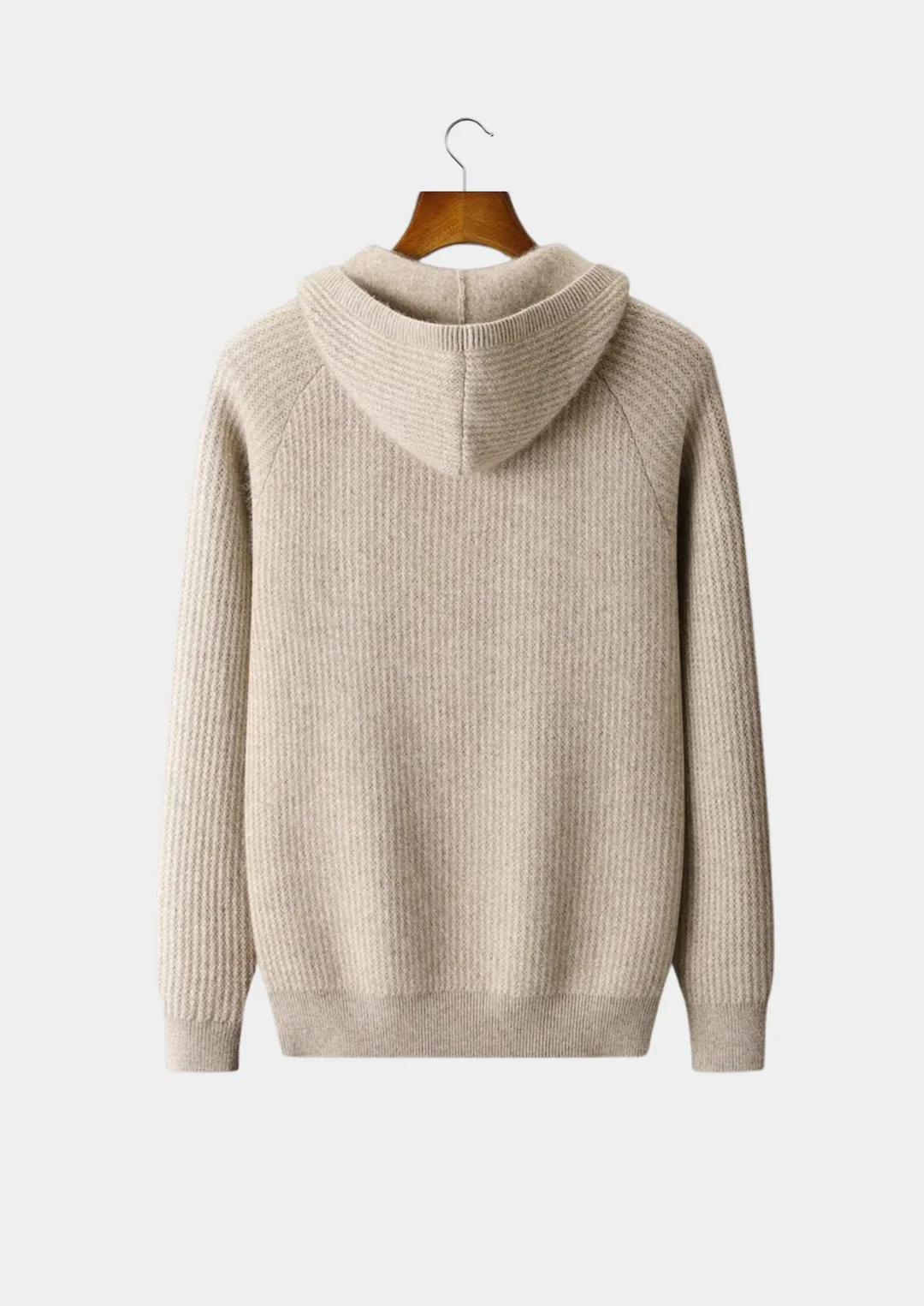 Pure Merino Wool Ribbed Full-Zip Hoodie