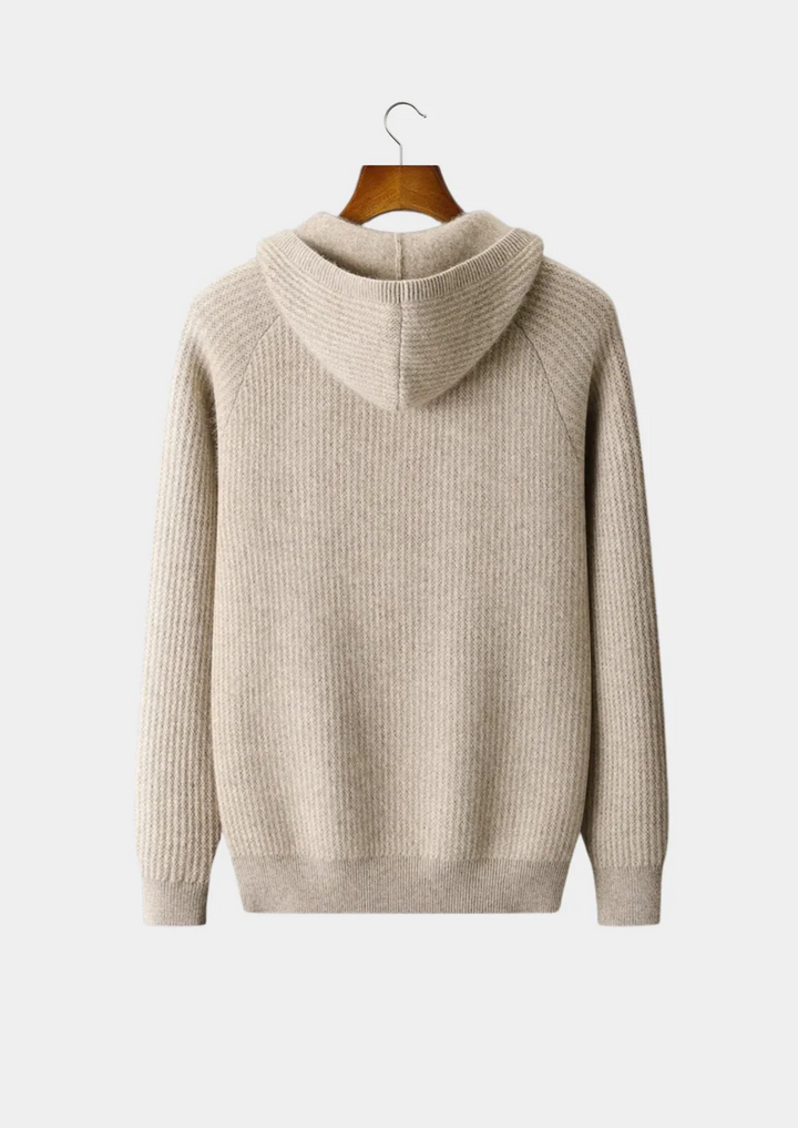 Pure Merino Wool Ribbed Full-Zip Hoodie