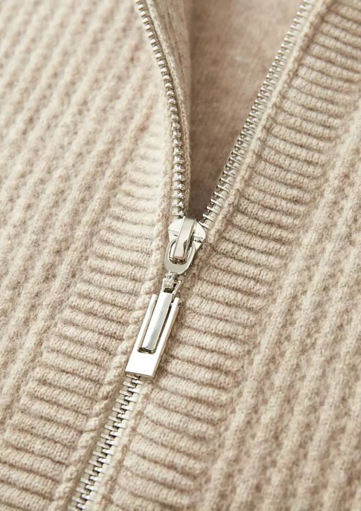 Pure Merino Wool Ribbed Full-Zip Hoodie