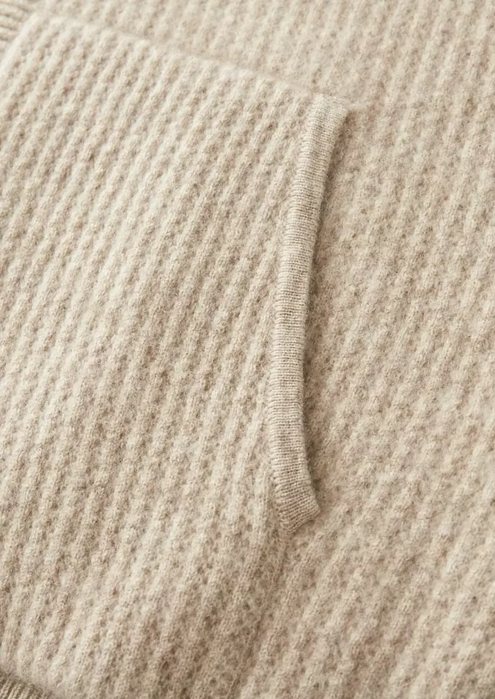 Pure Merino Wool Ribbed Full-Zip Hoodie