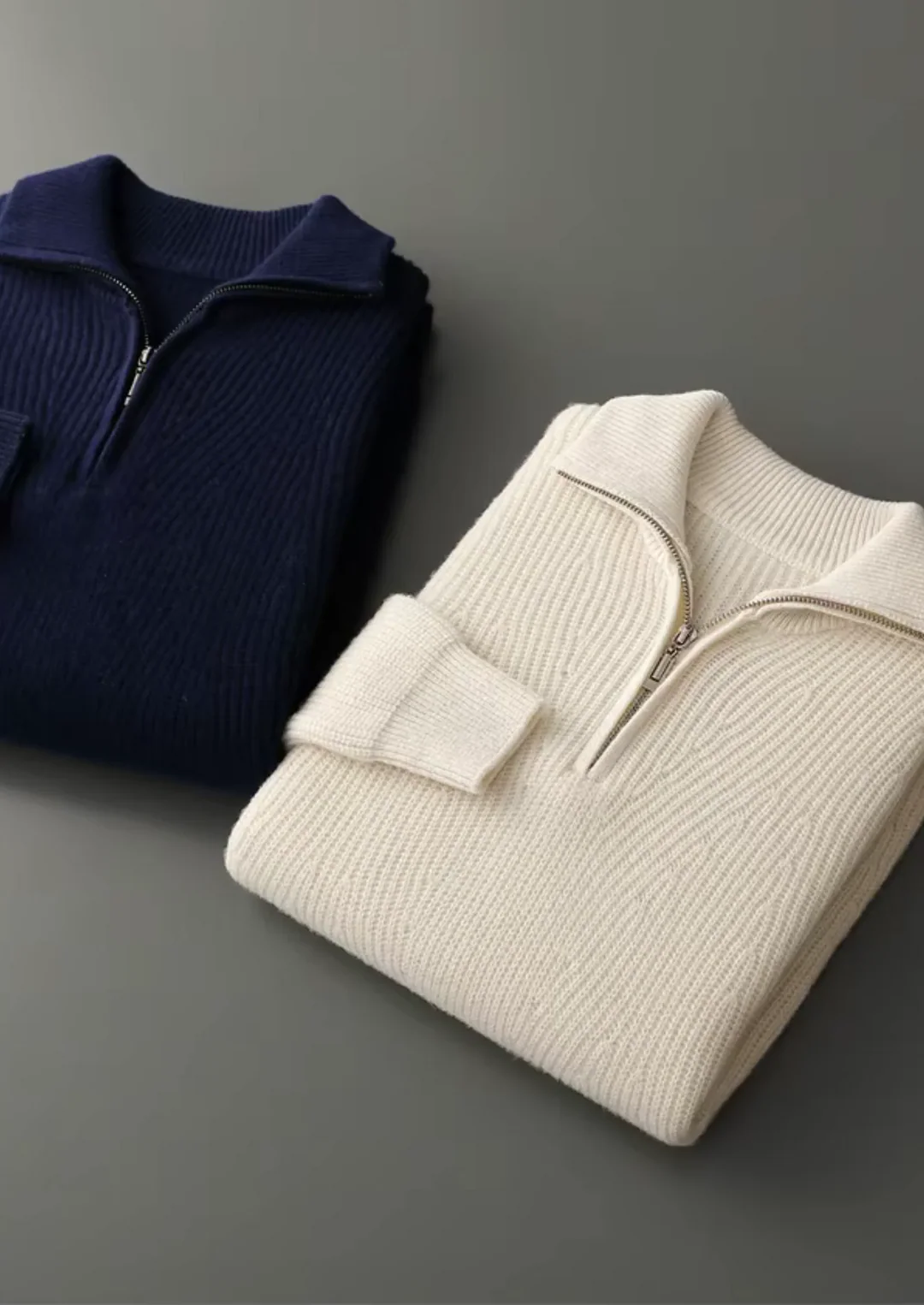 Pure Merino Wool Ribbed Quarter-Zip