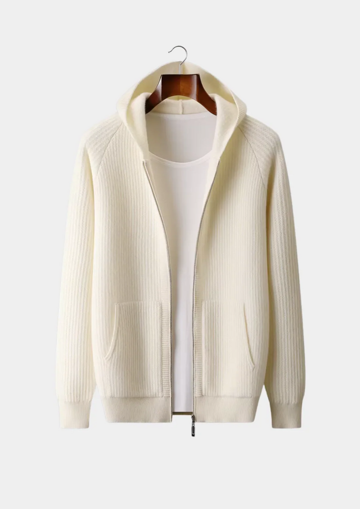 Pure Merino Wool Ribbed Full-Zip Hoodie