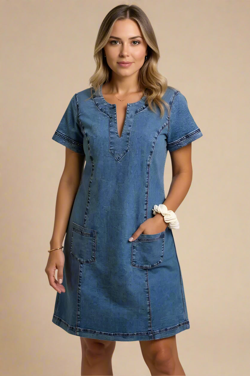 RAGNA  | Abito in denim morbido con scollo a V e tasche