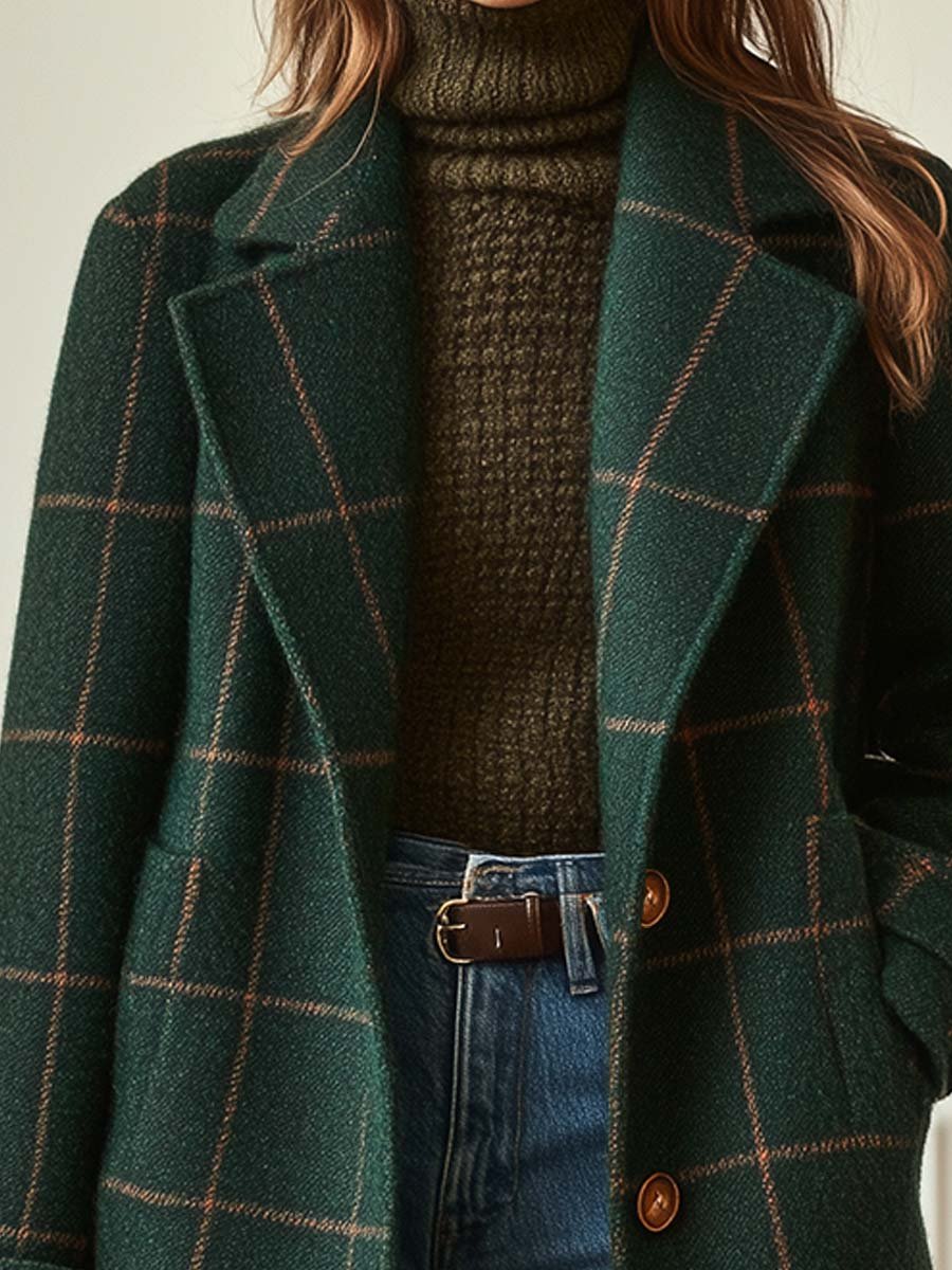 Tweed check coat with retro lapels