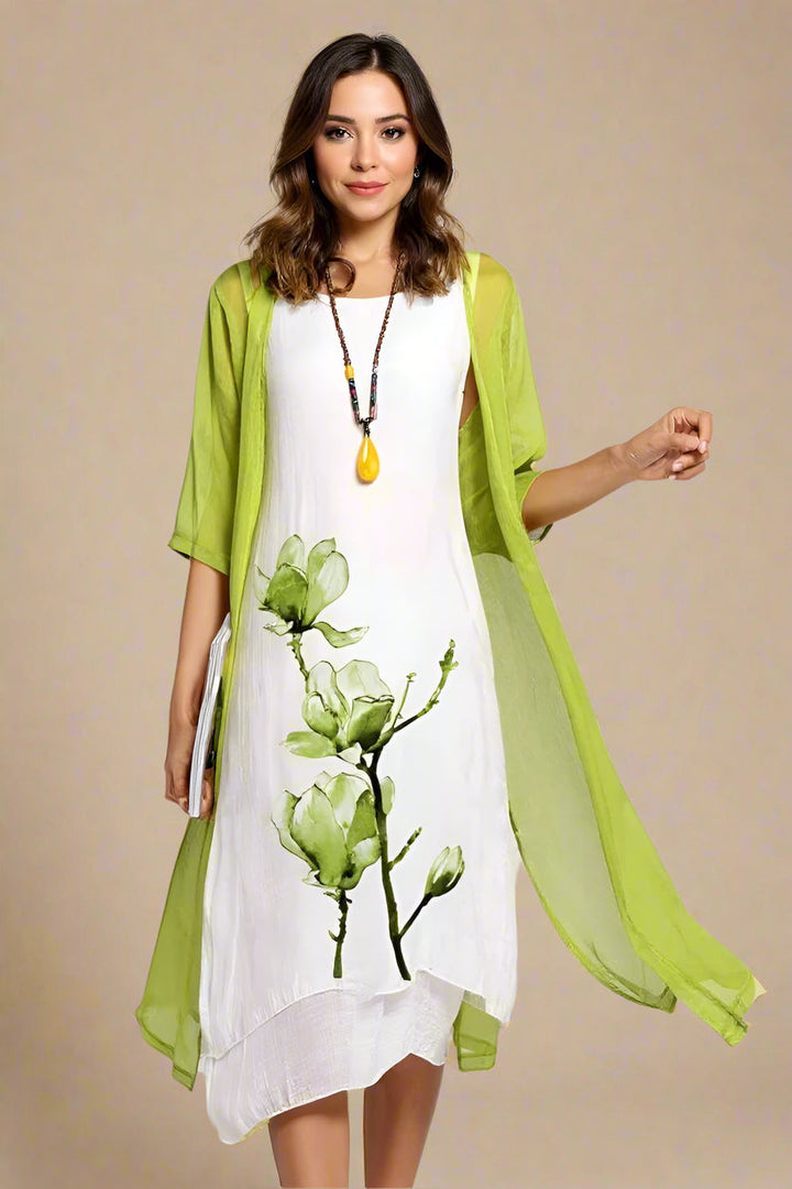 ALBA DRESS SET | Dress and lightweight layered cardigan with floral print