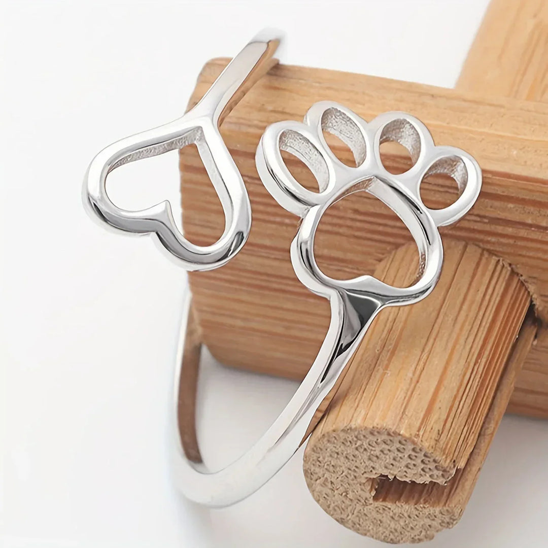 Handcrafted ring with paw and heart