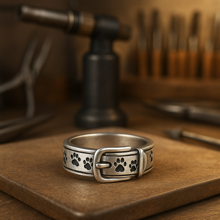 Ring with a delicate and elegant dog-shaped collar
