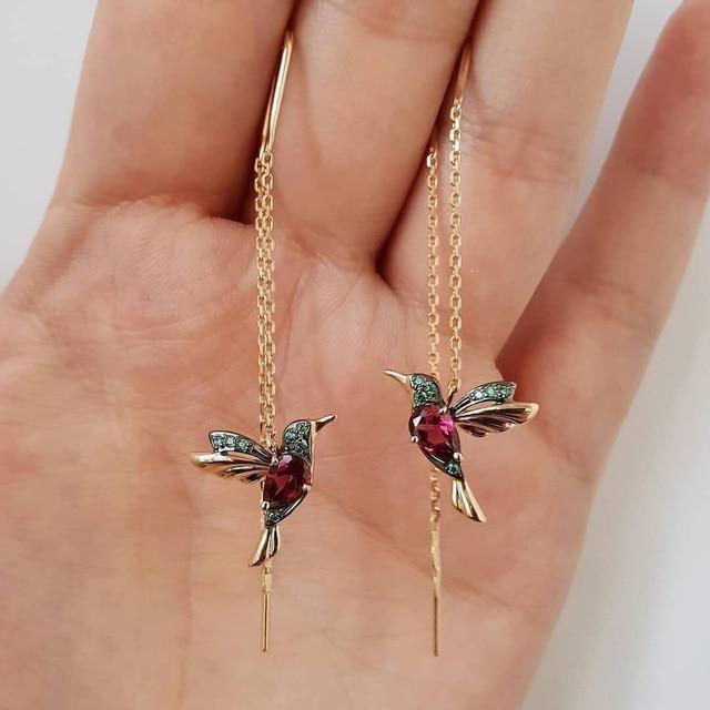 Orecchini con smalto e zirconi a forma di colibrì